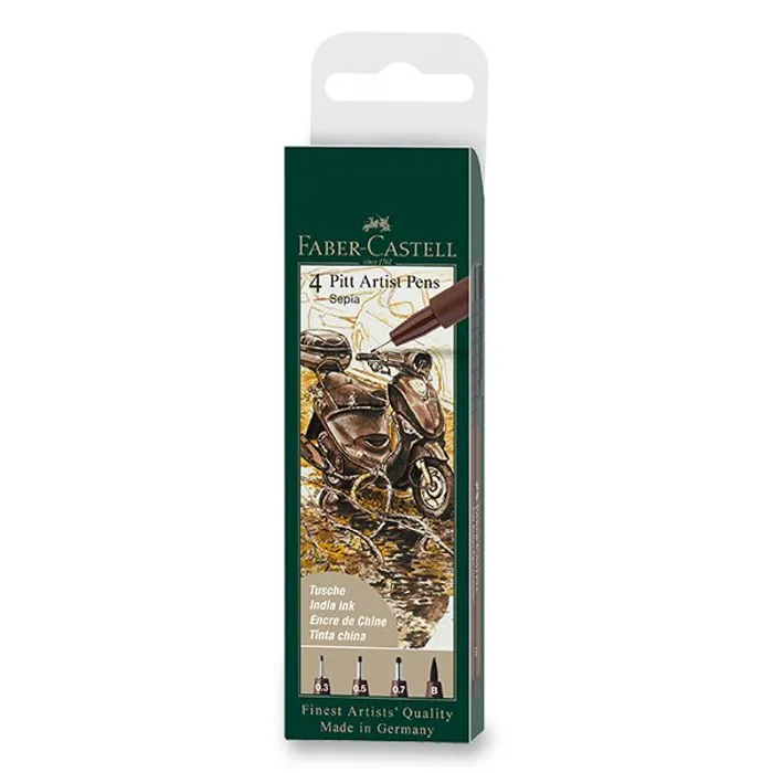 Hauptbild des Produkts Popisovač Faber-Castell Pitt Artist Pen sada 4 ks, S, F, M, B, sepia