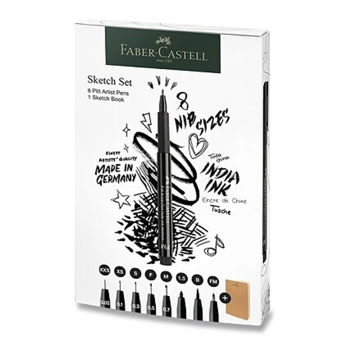 Hauptbild des Produkts Popisovače a skicář Faber-Castell Pitt Artist Pen sada 8+1 ks, různé hroty, černý