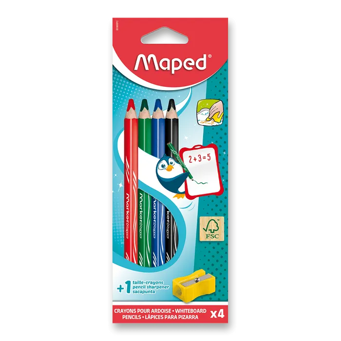 Hauptbild des Produkts Popisovací tužka na tabuli Maped dry-erasable 4 barvy + ořezávátko