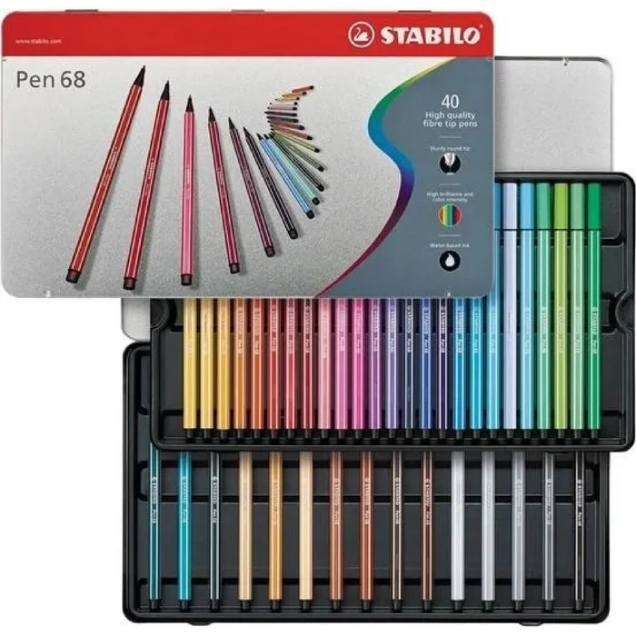 Hauptbild des Produkts Prémiový vláknový fix - STABILO Pen 68 - 40 ks sada v plechu