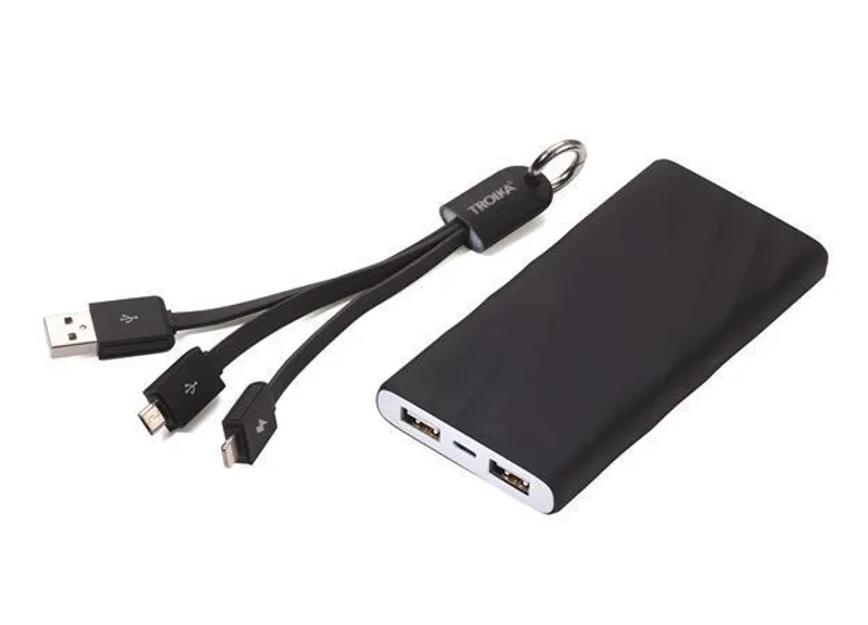 Hauptbild des Produkts Přenosná baterie, černá, s LED lampou a nabíjecím kabelem, 5000 mAh, TROIKA