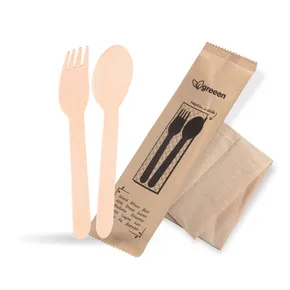 Besteckset (Holz FSC 100%) Gabel-Löffel+Serviette [50 Sets]