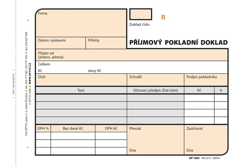 Hauptbild des Produkts Příjmový doklad A6, samopropisovací, číslovaný, 2 x 50 listů 1081