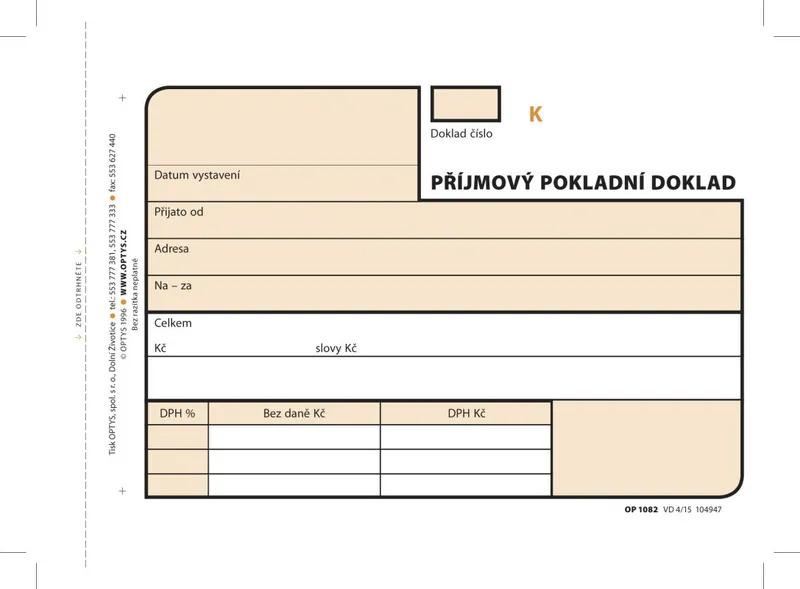 Hauptbild des Produkts Příjmový doklad A6, samopropisovací, číslovaný, 3 x 25 listů 1082