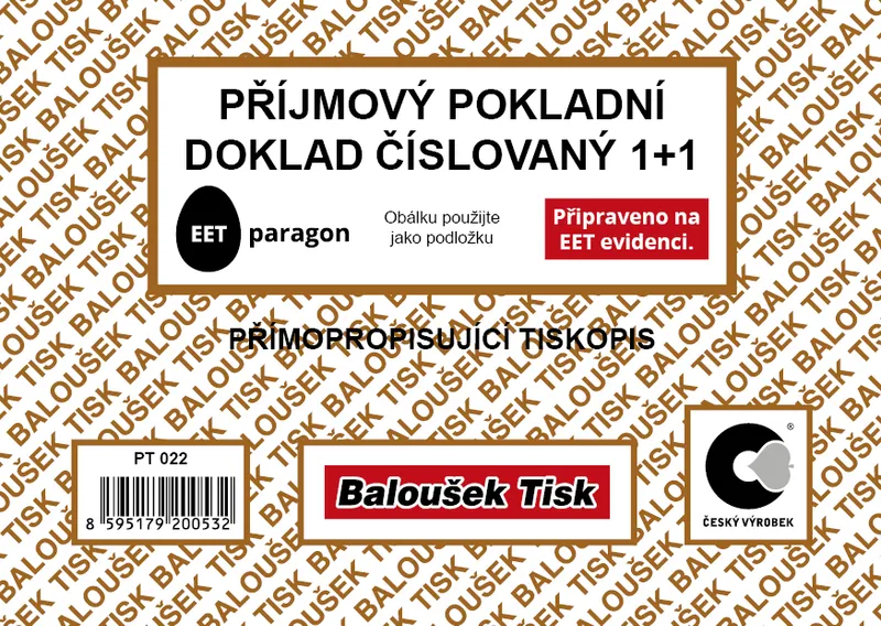 Hauptbild des Produkts Příjmový pokladní doklad A6 číslovaný - EET PT022