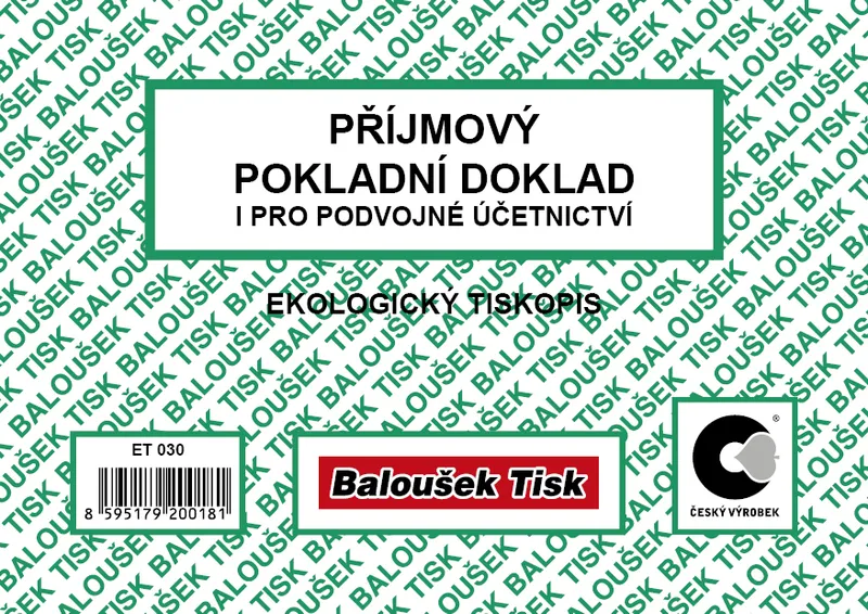 Hauptbild des Produkts Příjmový pokladní doklad pro podvojné účetnictví A6 ET030