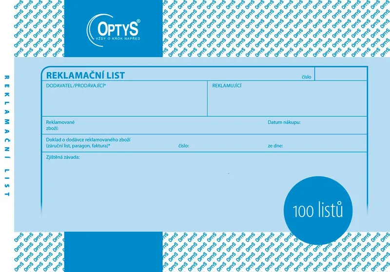 Hauptbild des Produkts Reklamační list A5, 100 listů 1284
