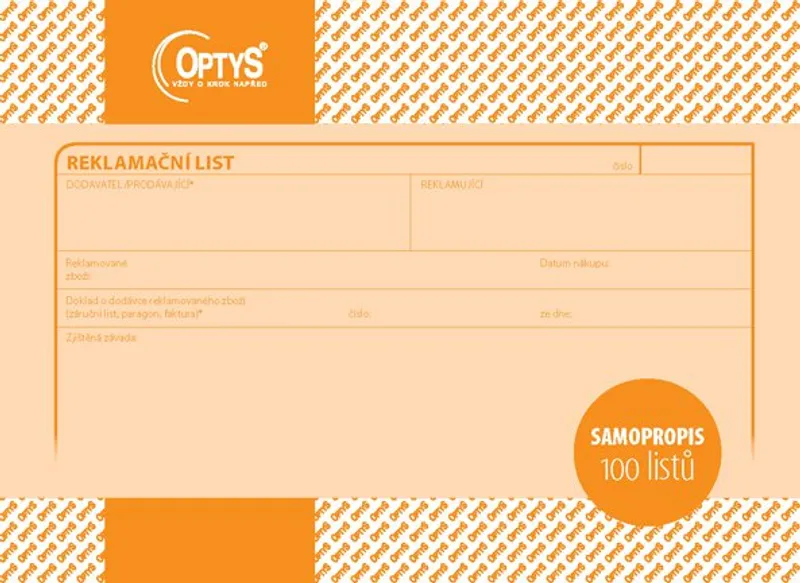 Hauptbild des Produkts Reklamační list A5, samopropisovací, 100 listů 1254