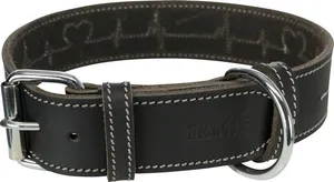 Rustikales Heartbeat-Halsband aus Leder – schwarz L-XL: 55–65 cm/40 mm