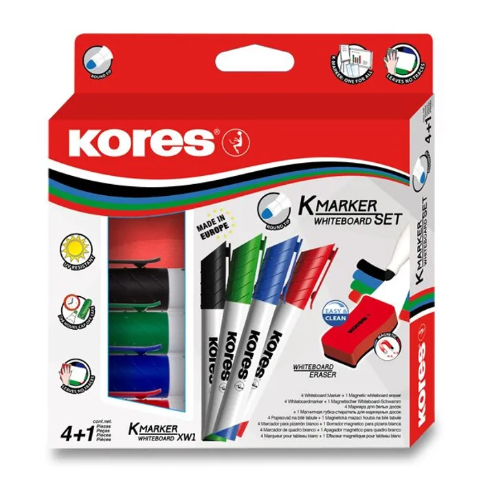 Hauptbild des Produkts Sada Kores K-Marker Set 4 popisovače + magnetická houbička