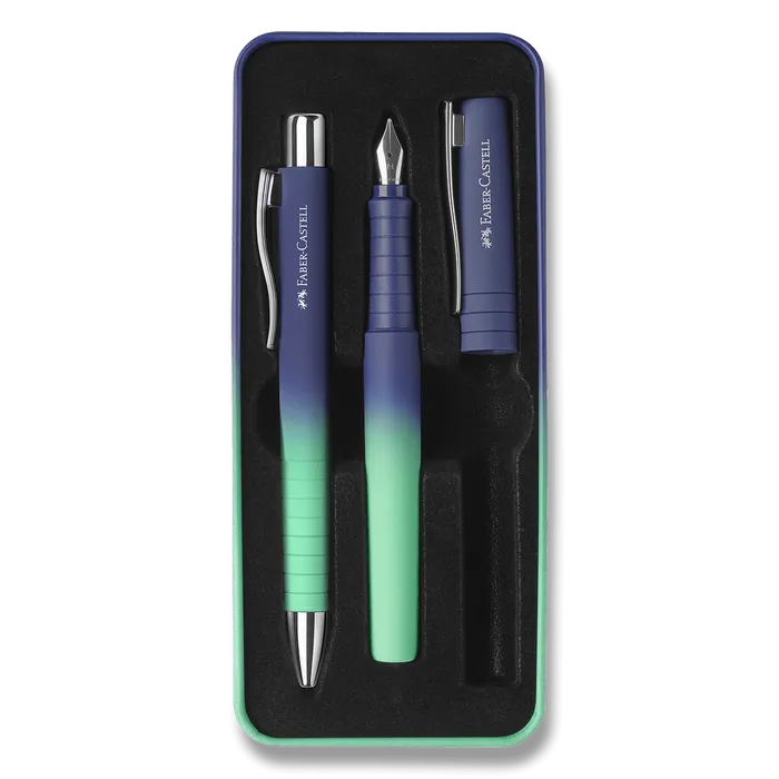 Hauptbild des Produkts Sada plnicího a kuličkového pera Faber-Castell Poly Ball Flow Buzzing Blue
