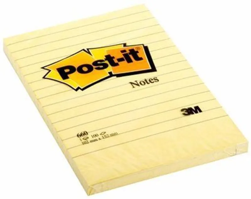 Hauptbild des Produkts Samolepící bloček, 102x152 mm, 100 lístků, linkovaný, 3M POSTIT, žlutý
