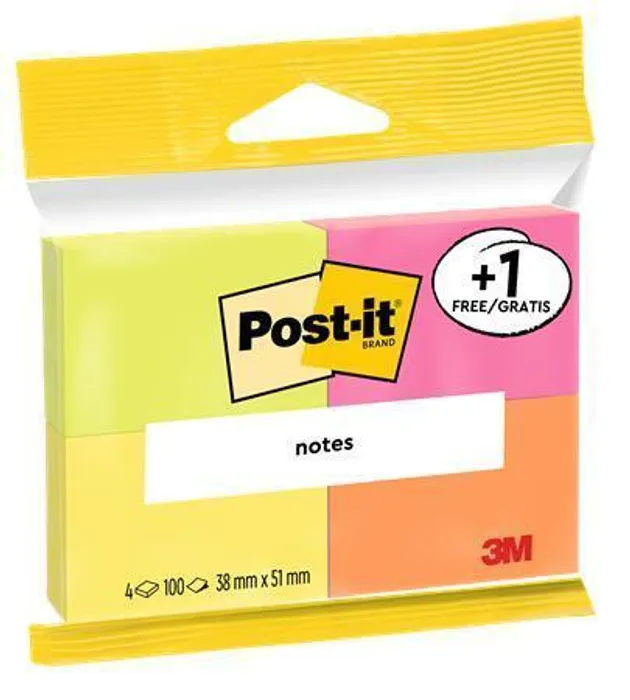 Hauptbild des Produkts Samolepicí bloček, 38x51 mm, 100 listů, 3M POSTIT, neon