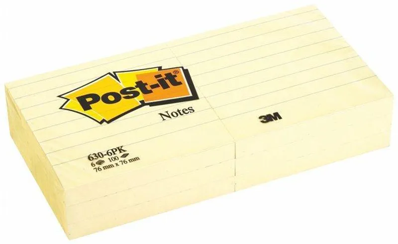 Hauptbild des Produkts Samolepící bloček, 76x76 mm, 100 lístků, linkovaný, 3M POSTIT, žlutý