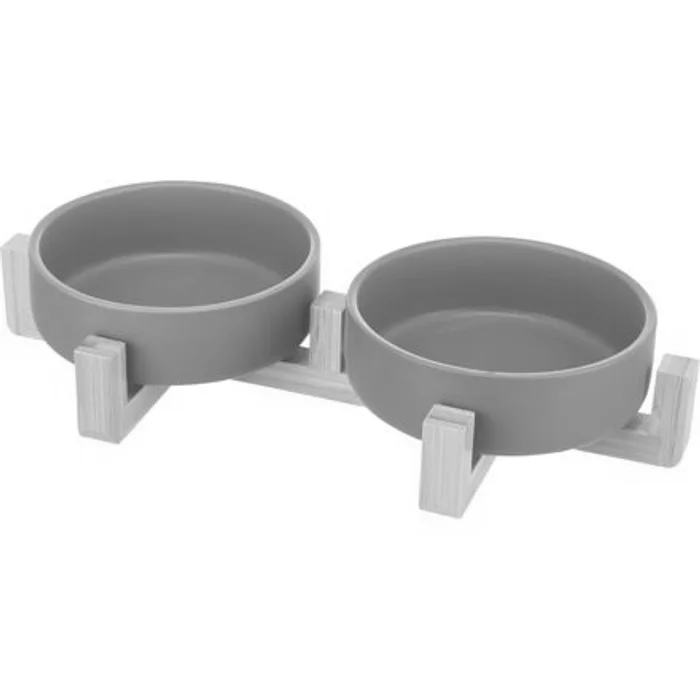 Hauptbild des Produkts Set keramických misek 2 x 0,3l v dřevěném stojanu 31 x 6 x 16 cm, šedá/přírodní