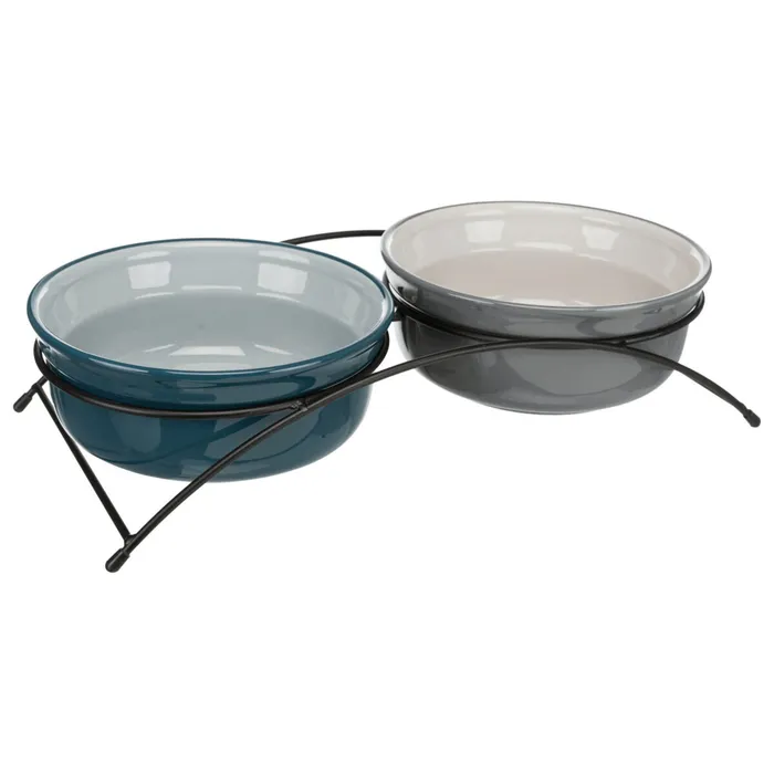 Hauptbild des Produkts Set keramických misek v kovovém stojánku, 2 × 0.25 l/o 13 cm, petrolejová/šedá