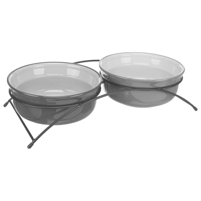 Hauptbild des Produkts Set keramických misek v kovovém stojánku, 2 × 0.25 l/o 13 cm, petrolejová/šedá