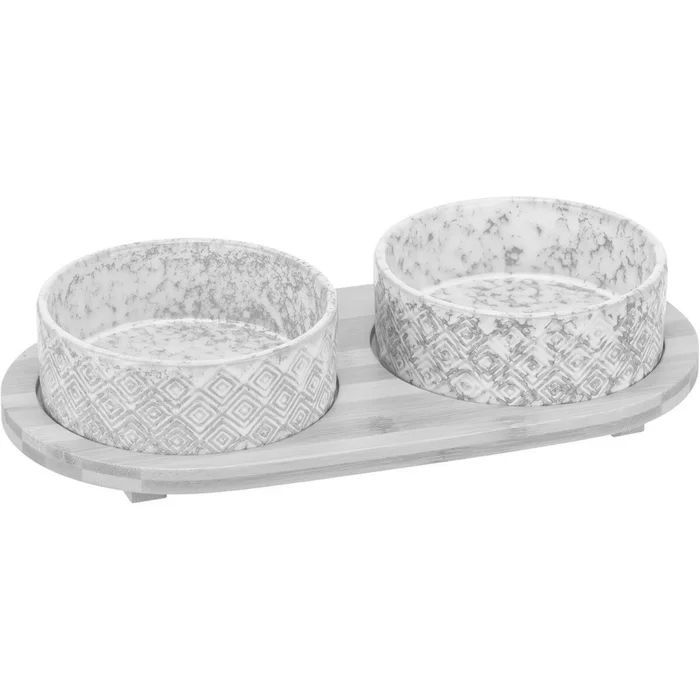 Hauptbild des Produkts Set misek v bambusovém stojanu, bílá/světlehnědá2 × 0,3 l/ o 12 cm/ 30 x 6 x 15 cm