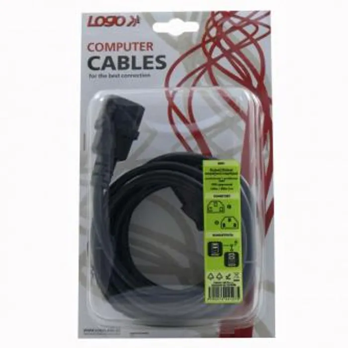 Hauptbild des Produkts Síťový kabel 230V prodlužovací, C13-C14, 3m, VDE approved, černý, Logo, blistr