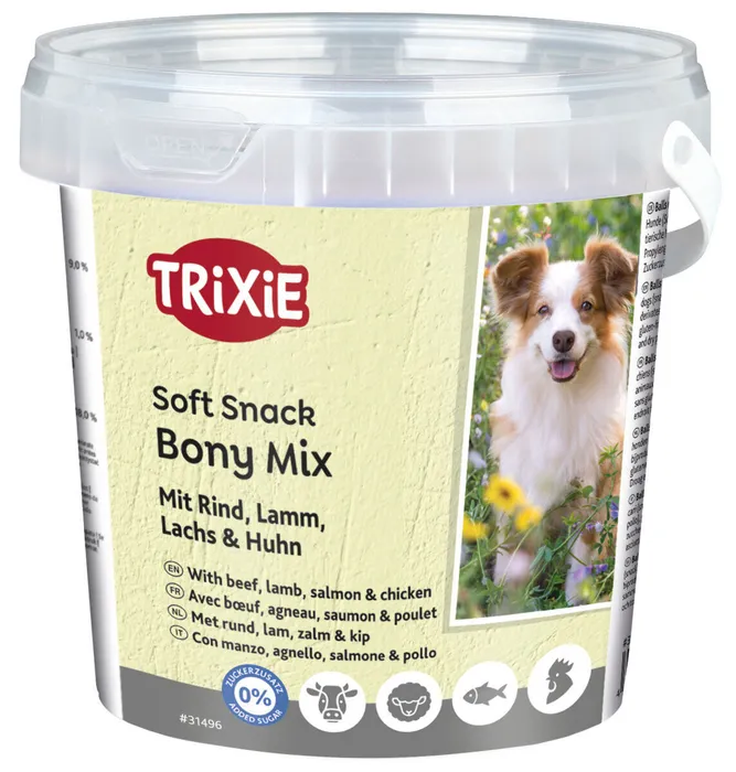 Hauptbild des Produkts Soft Snack Bony MIX - hovězí, jehněčí, losos, kuře 500 g