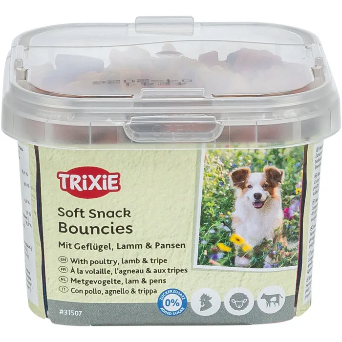 Hauptbild des Produkts Soft Snack BOUNCIES mini kostičky kuřecí, jehněčí, dršťky 140 g