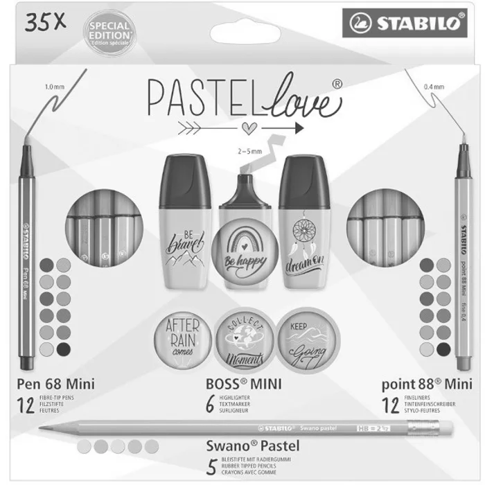 Hauptbild des Produkts Souprava STABILO Pastellove 35 ks sada - linery, fixy, zvýrazňovače a grafitové tužky