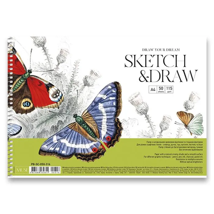 Hauptbild des Produkts Spirálový náčrtník Shkolyaryk Muse Sketch&Draw A4, 50 listů