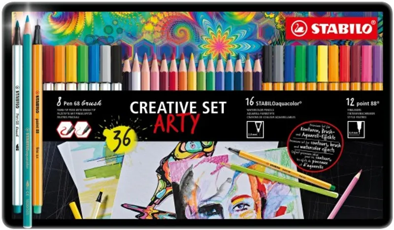 Hauptbild des Produkts STABILOaquacolor/pen 68 brush/point 88, 36 ks Sada v plechu "ARTY"
