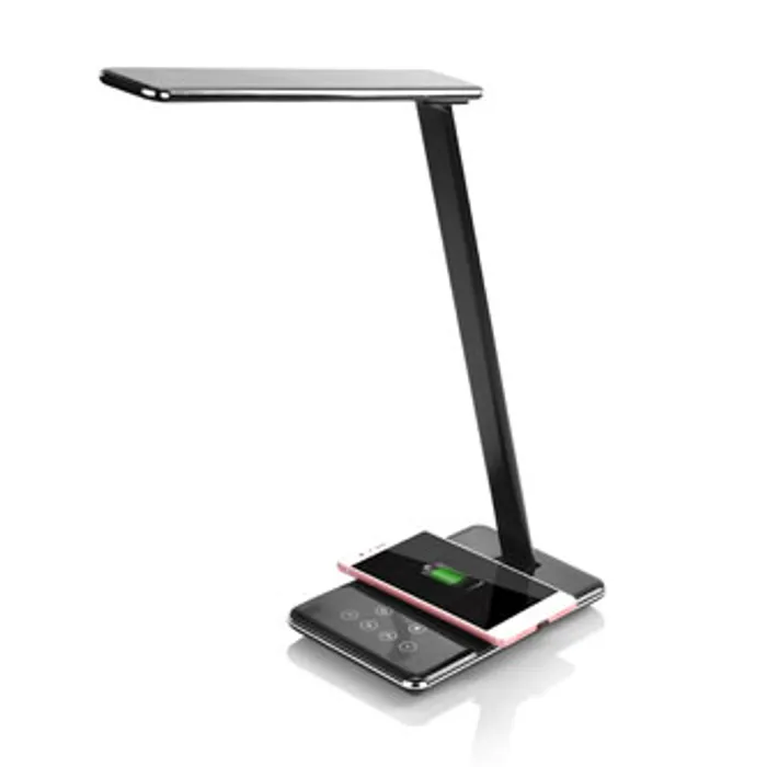 Hauptbild des Produkts Stolní LED lampa s bezdrátovým nabíjením, stmívatelná, černá, 5V/9V, micro USB, USB výstu