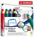 STABILO MARKdry Trockenmarker für Tafel und Flipchart – 4-teiliges Set mit Spitzer und Tuch