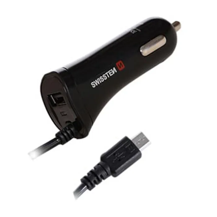 Hauptbild des Produkts SWISSTEN, micro USB auto nabíječka, 1x konektor + USB port 12V, 5V, 2400mA, nabíjení mobi