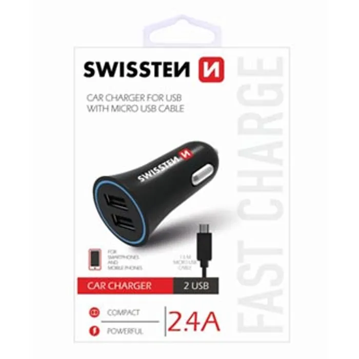 Hauptbild des Produkts SWISSTEN, micro USB auto nabíječka, + USB kabel (A male-micro) 12V, 5V, 2400mA, nabíjení