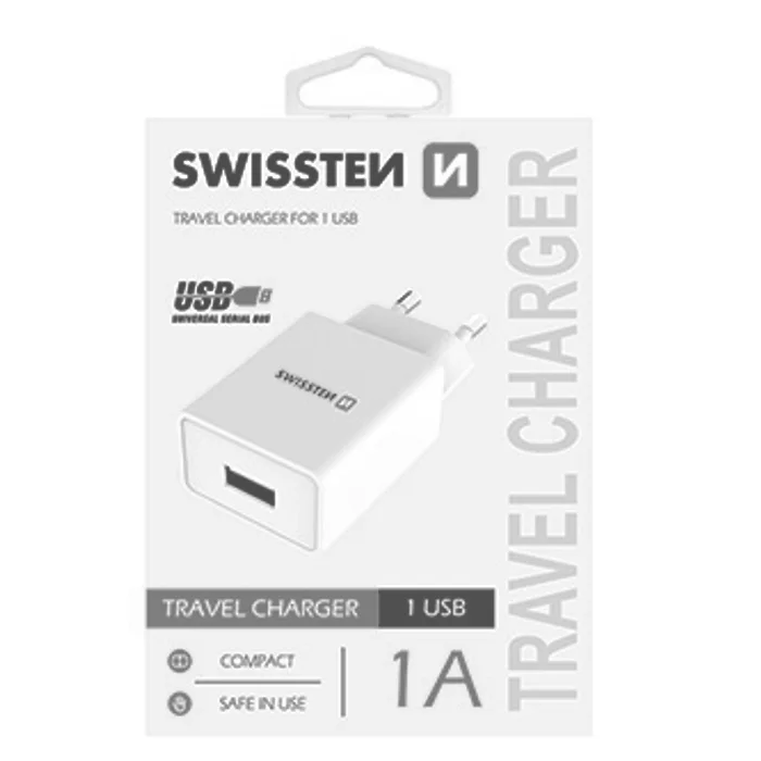 Hauptbild des Produkts SWISSTEN, Síťový adaptér, 100-240V, 5V, 1000mA, nabíjení mobilních telefonů aj., bílý