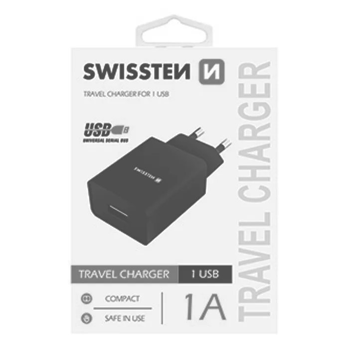 Hauptbild des Produkts SWISSTEN, Síťový adaptér, 100-240V, 5V, 1000mA, nabíjení mobilních telefonů aj., černý