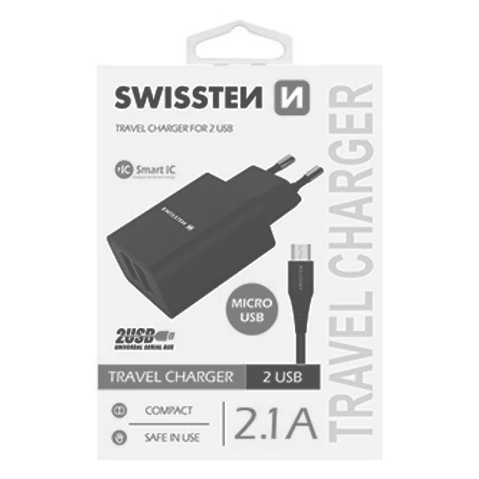Hauptbild des Produkts SWISSTEN, Síťový adaptér, s microUSB kabelem, 100-240V, 5V, 2100mA, nabíjení mobilních te