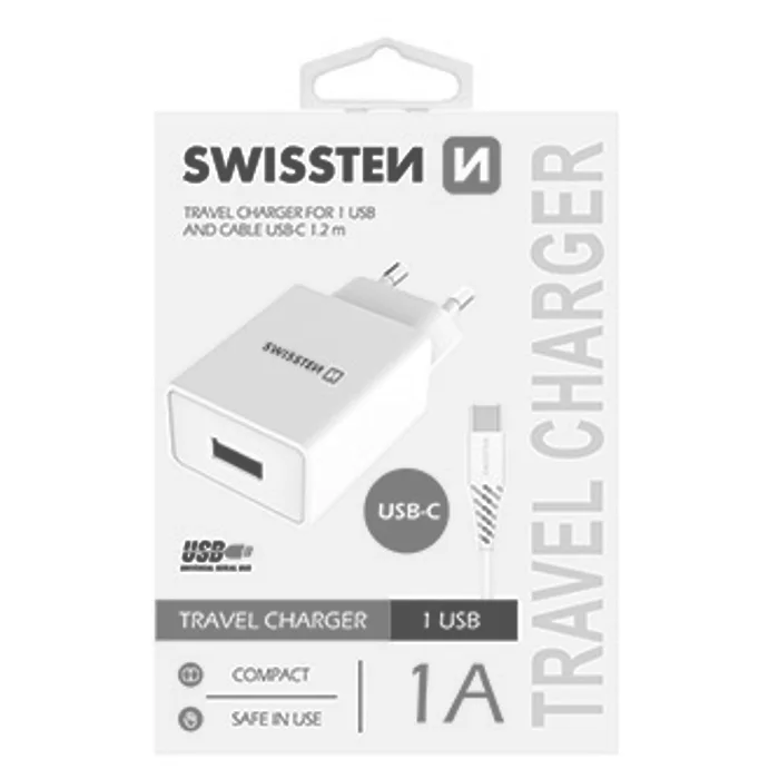 Hauptbild des Produkts SWISSTEN, Síťový adaptér, s USB-C kabelem, 100-240V, 5V, 1000mA, nabíjení mobilních telef