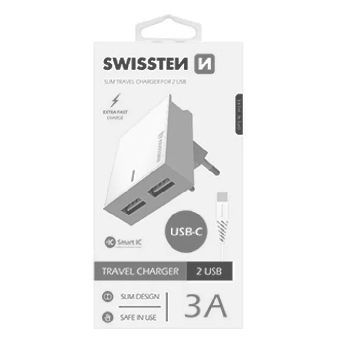 Hauptbild des Produkts SWISSTEN, Síťový adaptér, s USB-C kabelem, 100-240V, 5V, 3000mA, nabíjení mobilních telef