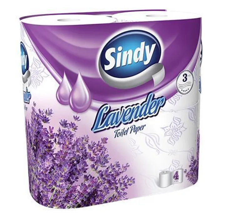 Hauptbild des Produkts Toaletní papír "Sindy", levandule, 3 vrstvý, 4 role v balení