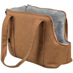 Transporttasche EVELYN, 40 x 30 x 20 cm, bis 5 kg, Kunstleder, Plüsch, braun/grau