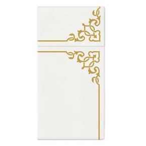 Bestecktasche PAW AIRLAID 40x40 cm Eleganter Rahmen Gold, [25 Stück]