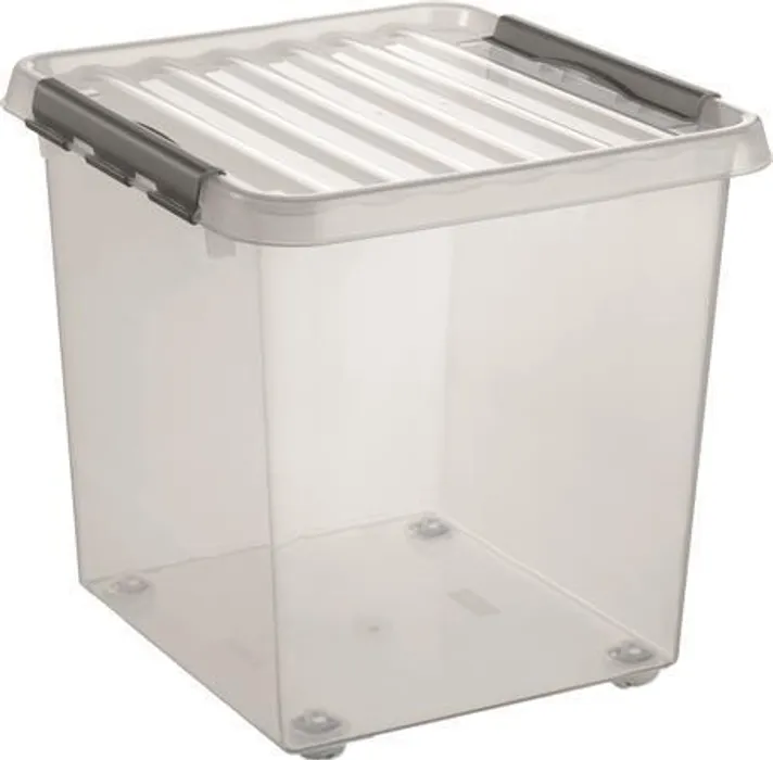 Hauptbild des Produkts Úložný box "Q-line", transparentní, s víkem, s kolečky, 38 l, plast, HELIT