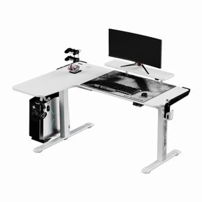 Hauptbild des Produkts ULTRADESK Herní stůl WINGER - bílý, 111x155x60 cm, 75-122 cm, elektricky nastavitelná výš