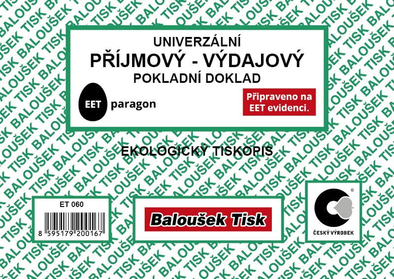 Hauptbild des Produkts Univerzální příjmový-výdajový pokladní doklad A6 - EET ET060