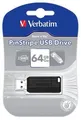 USB-Stick „PinStripe“, schwarz, 64GB, USB 2.0, 10/4MB/sec, VERBATIM