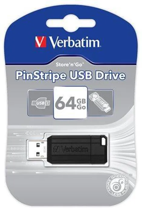 Hauptbild des Produkts USB flash disk "PinStripe", černá, 64GB, USB 2.0, 10/4MB/sec, VERBATIM