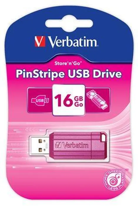 Hauptbild des Produkts USB flash disk "PinStripe", jasně růžová, 16GB, USB 2.0, 10/4MB/sec, VERBATIM
