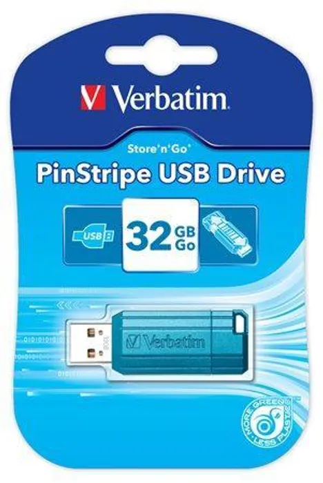 Hauptbild des Produkts USB flash disk "PinStripe", karibská modř, 32GB, USB 2.0, 10/4MB/sec, VERBATIM