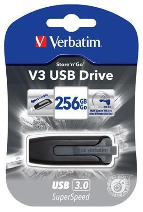Hauptbild des Produkts USB flash disk "V3", černá-stříbrná, 256GB, USB 3.0, 80/25 MB/sec, VERBATIM