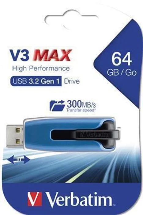 Hauptbild des Produkts USB flash disk "V3 MAX", modrá-černá, 64GB, USB 3.0, 175/80MB/sec, VERBATIM