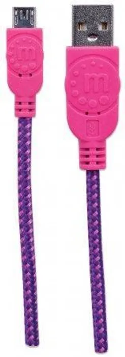 Hauptbild des Produkts USB - micro USB kabel, 1 m, obmotaný, fialovo-růžová, MANHATTAN